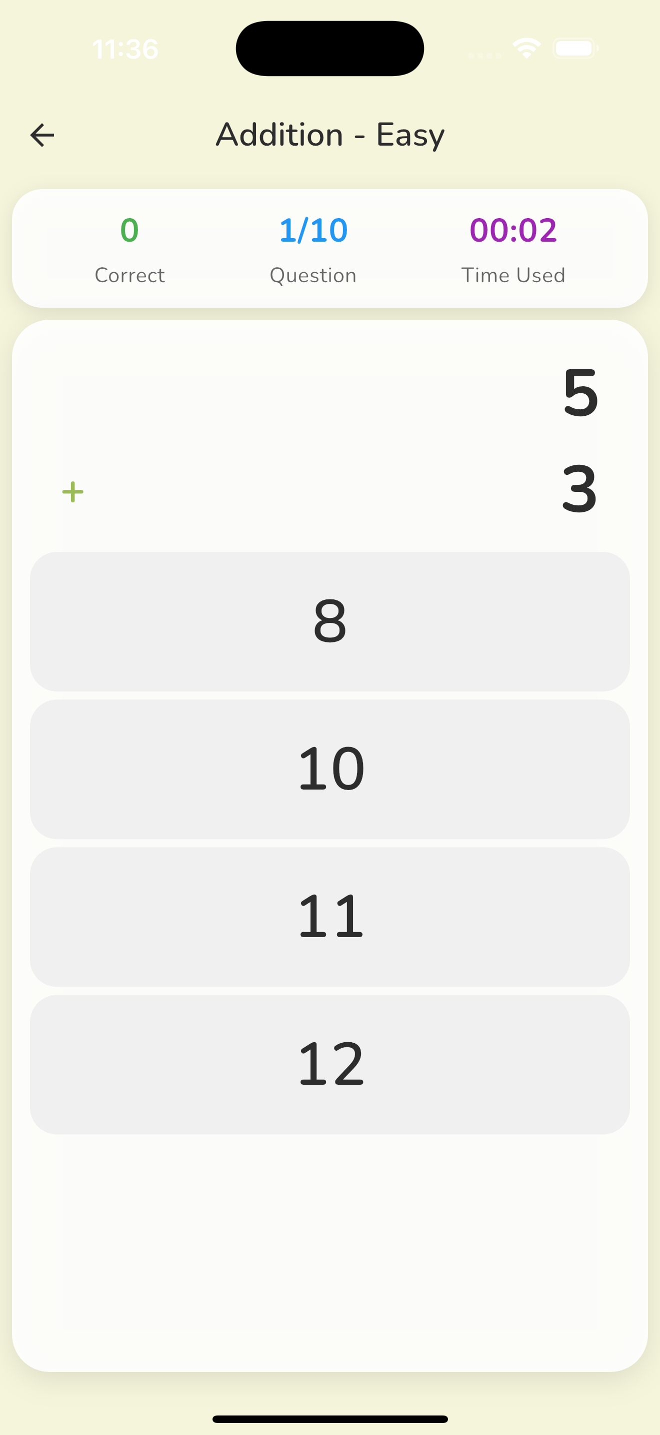 The Math Gym practice interface screenshot showing four operations practice features